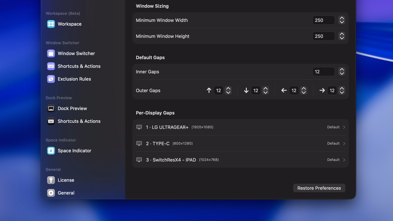 Set spacing for each display
